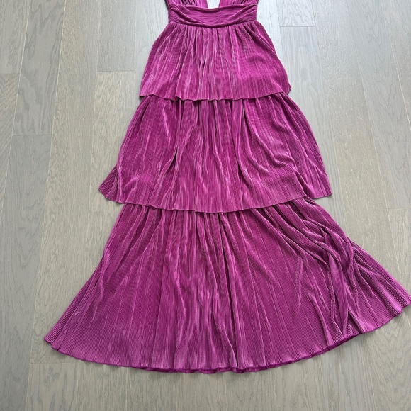 Sabina Musayev Judith Pink Purple Tiered Gown Metallic Maxi Dress - Size SMALL - Picture 5 of 11